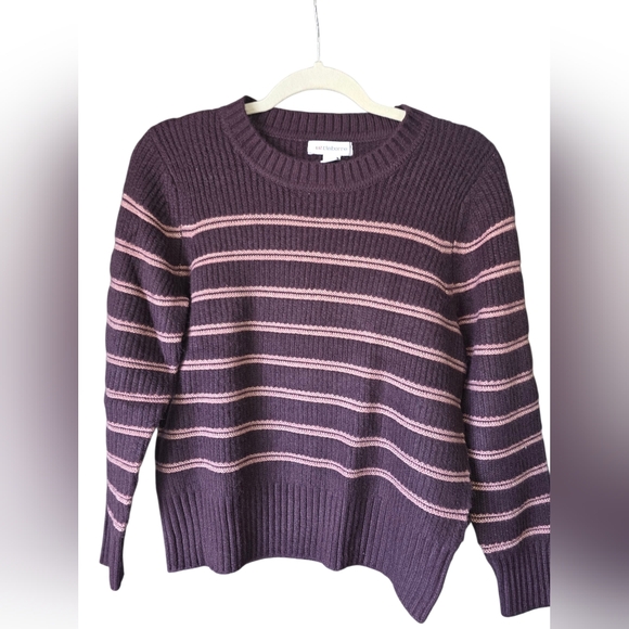 Liz Claiborne Sweaters - Liz Claiborne Plum and Blush Striped Sweater Medium Soft Ribbed Cuff, Hem.